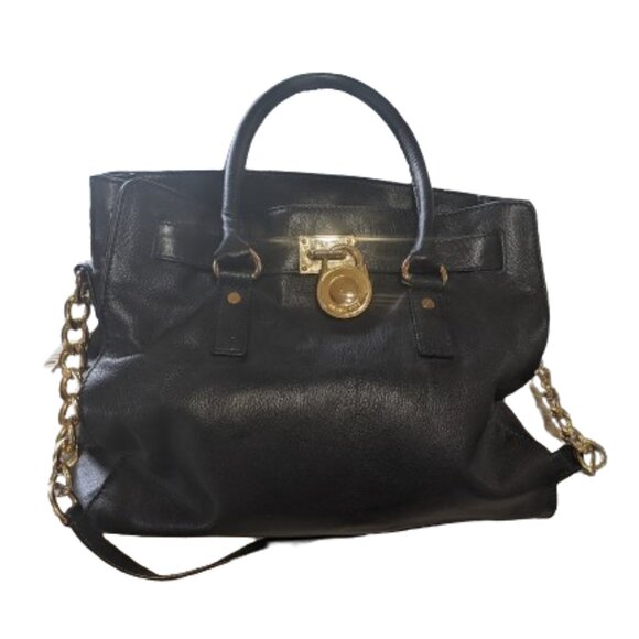 MICHAEL KORS Hamilton Black Gold hardware Large Satchel Purse - Picture 2 of 14